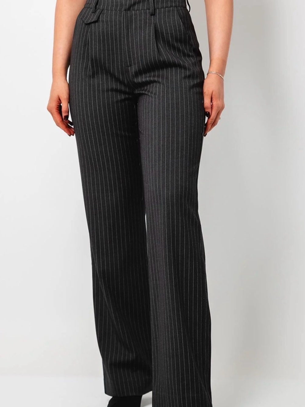 Gray Pinstripe Wide-Leg Dress Pants